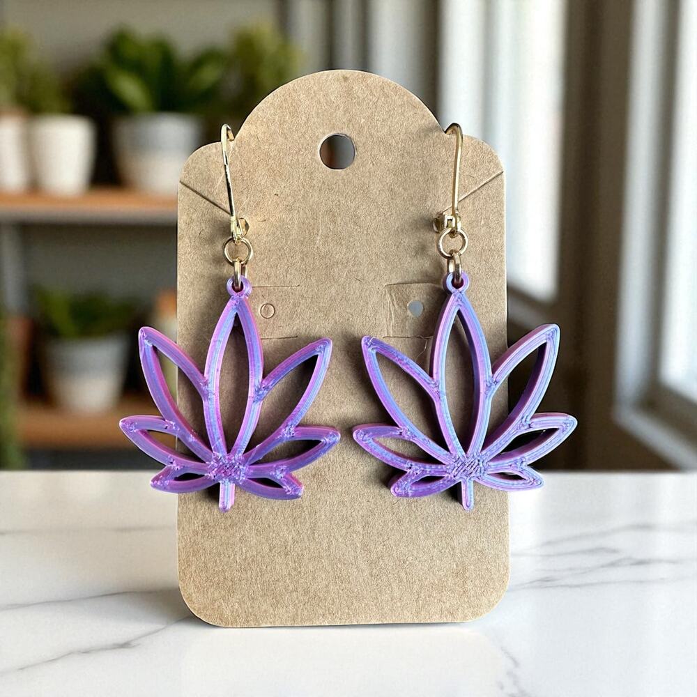 Lavender Cannabis Leaf Earrings | Recycled Plastic & Gold Hooks